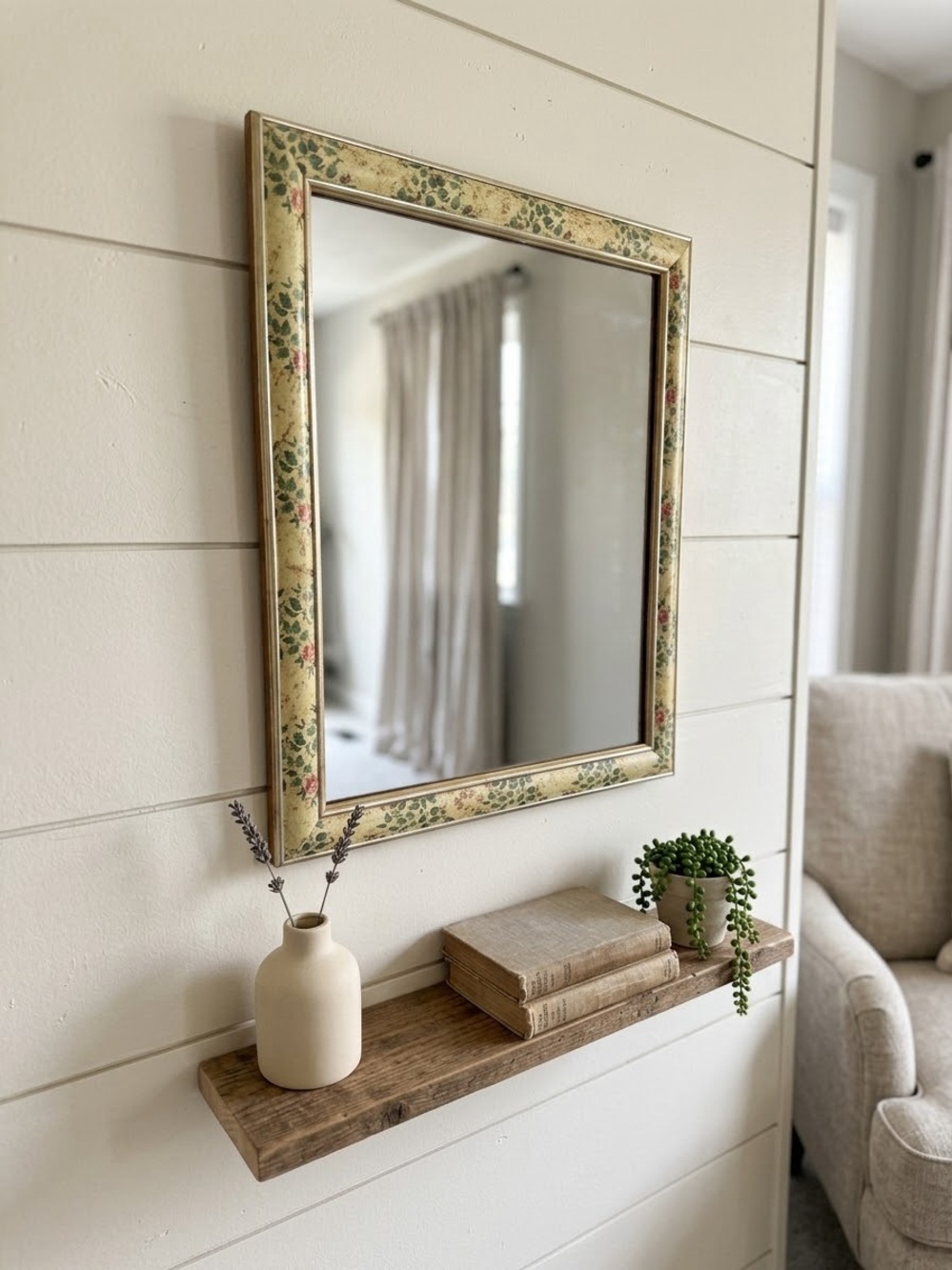 Vintage French-Country Floral Wall Mirror - Elegant Home Accent